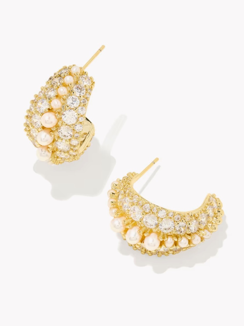 NWT Kendra Scott Krista Gold Hoop Earrings in White Pearl and Cubic Zirconia
